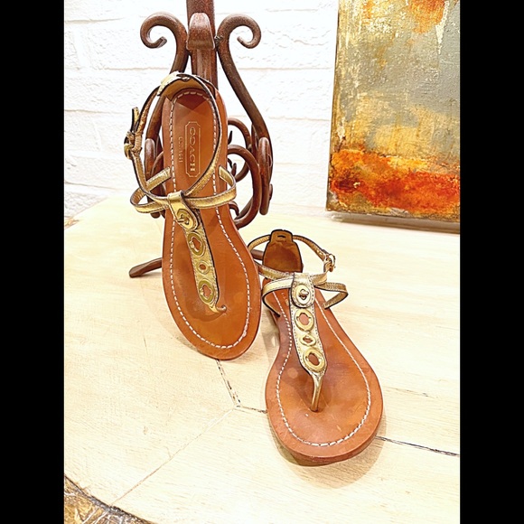 Coach Metallic Gold Flat Sandals, “Siennah”, 7B,  EUC - Picture 1 of 8